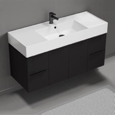 Floating Black Bathroom Vanity, Modern, 48 inch